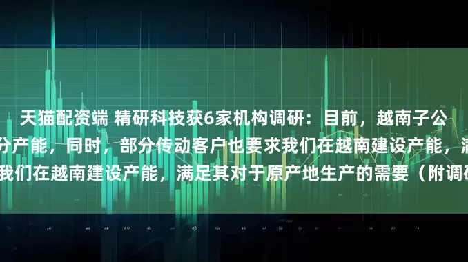 天猫配资端 精研科技获6家机构调研：目前，越南子公司已经布局了MIM的一部分产能，同时，部分传动客户也要求我们在越南建设产能，满足其对于原产地生产的需要（附调研问答）